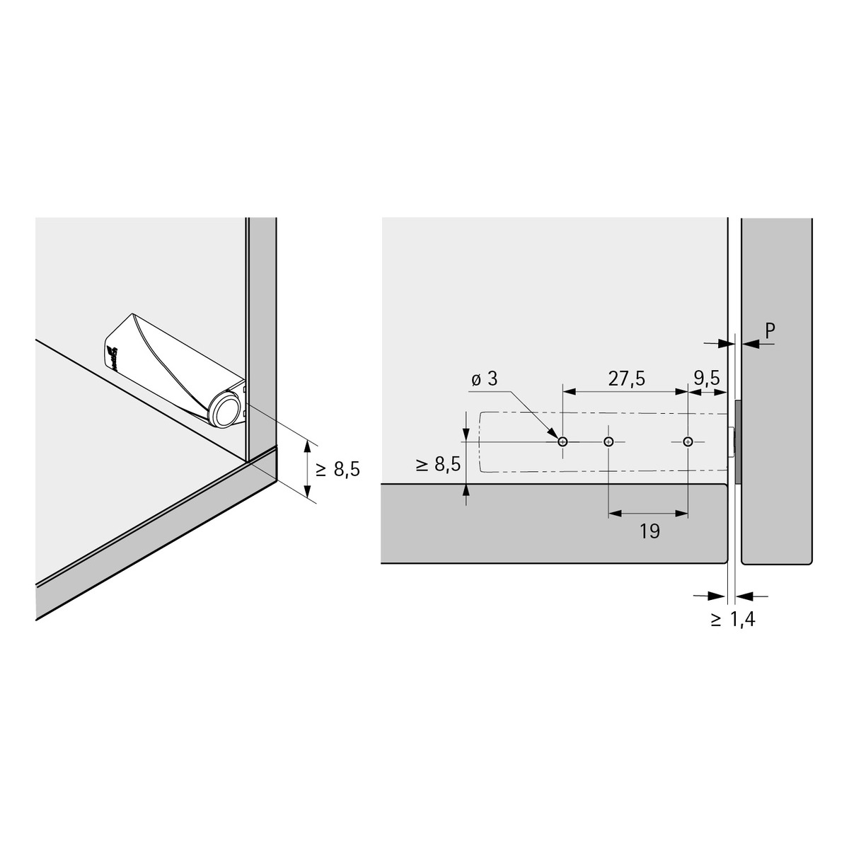 Держатель для толкатель L=20мм, белый, Hettich
