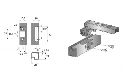 Петля Intermat 9936 для дверей с алюминиевым профилем, внутренний (9155235) Hettich