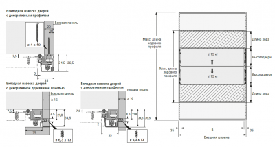 Комплект фурнітури Vertico Synchro, накладне навішування, 500 – 600 мм, довжина 2500 мм (20388)