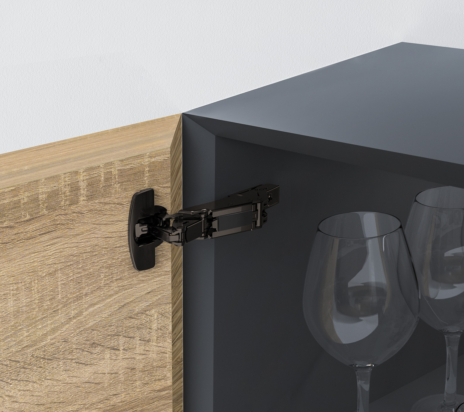 Гармонійна в меблях: петля Sensys у кольорі чорний обсидіан Гармонійна в меблях: петля Sensys у кольорі чорний обсидіан