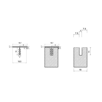 Врізний профіль TP-1, 18 мм, L=5 м, алюміній, Elite