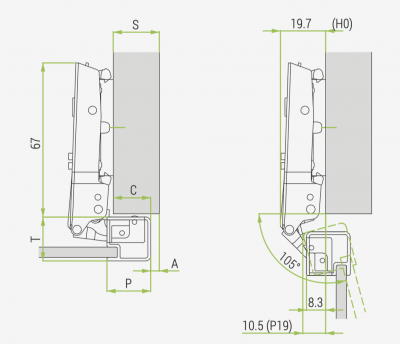 Завіса Omnia з доводчиком, для дверей з алюмінієвими профілем, відкр. 105°, накладна, FGV