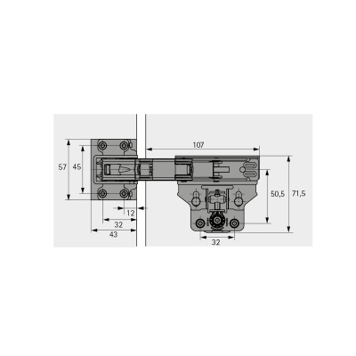 Допоміжна завіса Evisys без пружини, для корпусів вбудованих холодильників, кут 115° (9343488) Hettich