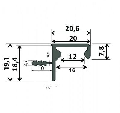 Gola Профиль в верхний модуль под LED, L=5м черный фактура