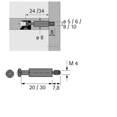 Дюбель Rastex DU 425, 30мм, Резьба M4 x 7.8 мм (79521) Hettich