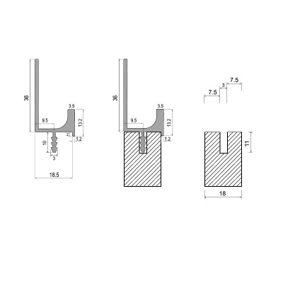Врізний профіль-ручка PR-8, 18 мм, L=5 м, латунь фактура, Elite