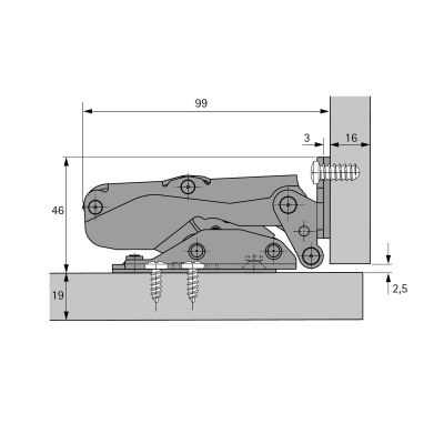 Завіса Kamat для корпусів вбудованих холодильників, кут 115 (9239784)