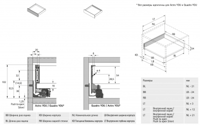 Комплект шухляди AvanTech YOU, висота 101 мм, NL 450 мм, Quadro YOU Silent System, білий (18457) Hettich