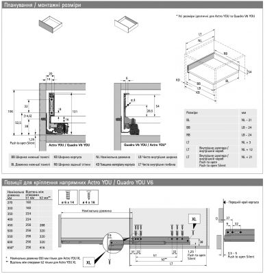 Комплект шухляди AvanTech YOU, висота 101 мм, NL 550 мм, Quadro YOU Silent System, срібло (17575) Hettich