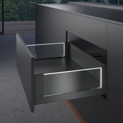Комплект ящика AvanTech YOU Illumination, высота 187 мм Inlay, NL 350 мм, без стекла, с LED освещением, Quadro YOU, антрацит (21363) Hettich