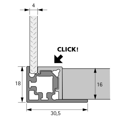 Кутовий профіль Cadro для скла / ДСП, 3000 мм, чорний матовий (9352713) Hettich