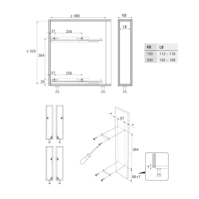 Карго LARIO 100 2-рівневий, в ширину корпус 150 мм, хром (9381018) Hettich
