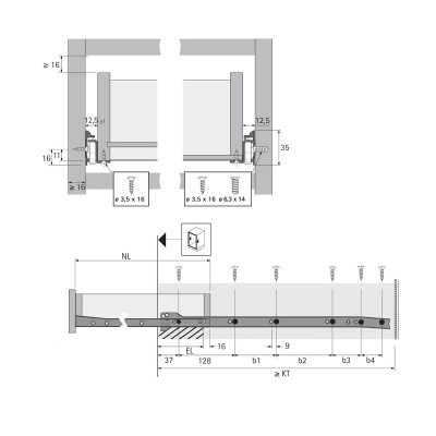 Напрямна роликова L=450 н/в, біла Hettich FR302 (1083320)