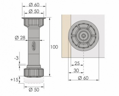 Ніжка кухонна H=100 мм, Sсilm