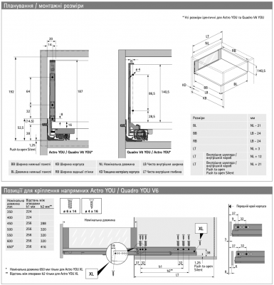 Внутренний ящик AvanTech YOU Illumination, высота 187 мм Inlay, NL 550 мм, Quadro YOU, без стекла, с LED освещением, антрацит (21362) Hettich