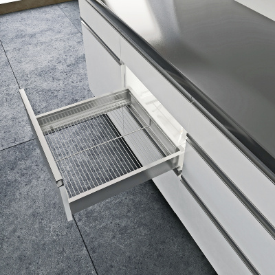 Комплект шухляди Atira Compact H=70мм L=520мм W=600, із сіткою, повного висування, з дотягувачем, сріблястий, EB=12,5 мм (17293)