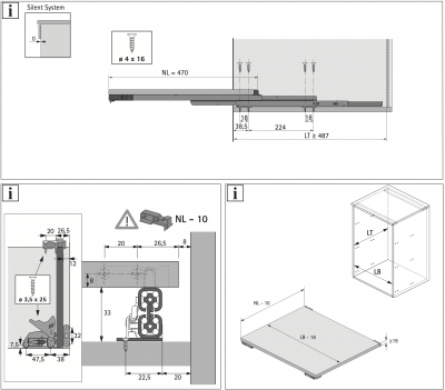 Направляющие Quadro Compact нижней крепи п/в L=470 мм, с доводчиком Silent System, левая и правая (9338462)