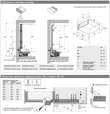Комплект шухляди AvanTech YOU, Inlay під скло, висота 187 мм, NL 350 мм, Quadro YOU Silent System, антрацит (15054) Hettich