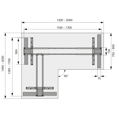 Комплект стола Steelforce Pro 671 SLS, з електрорегулюванням висоти, кут 90°, срібло (9311358) Hettich